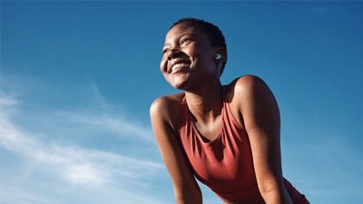 Lady smiles outside